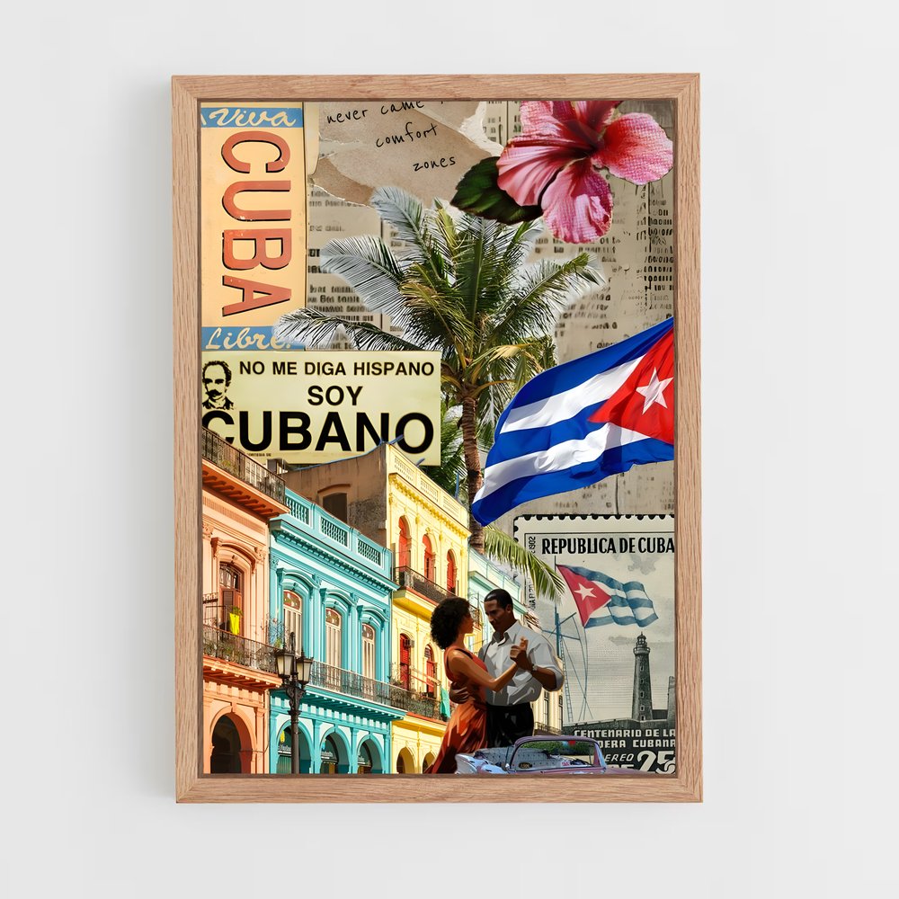 ap-cuba flag-4 cadre Bois clair