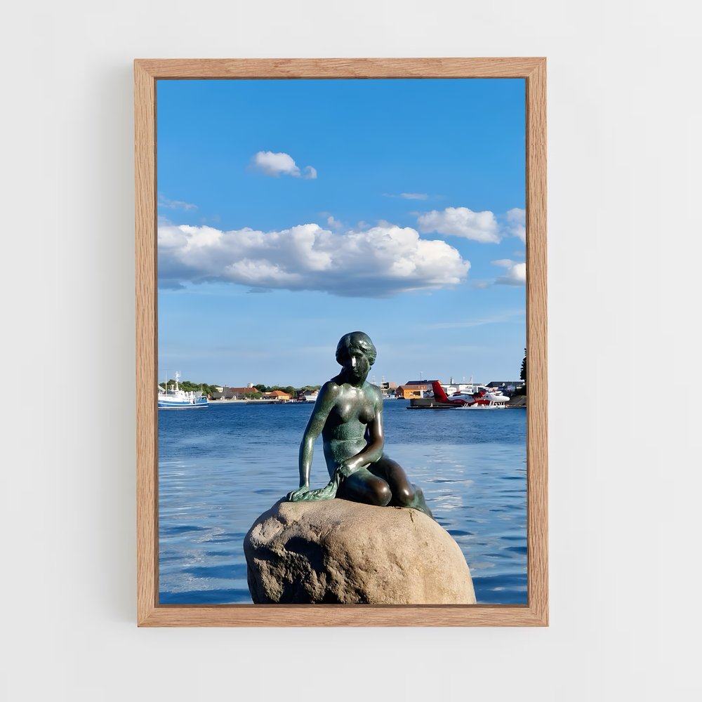 ap-little mermaid statue-2 cadre Bois clair