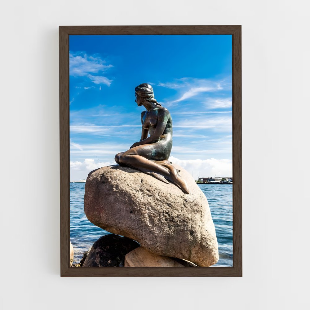 ap-little mermaid statue-7 cadre Bois foncé