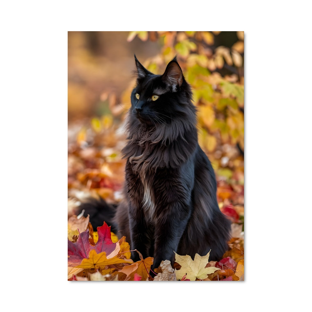 Poster Chat Noir dans les Feuilles