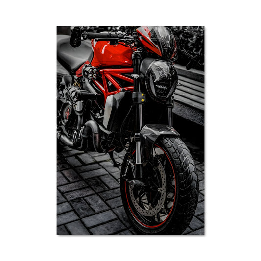 Poster Moto Rouge sur Briques