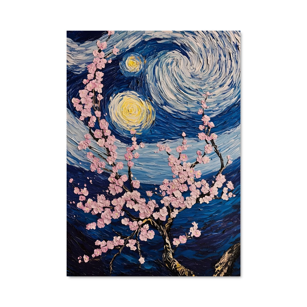 Poster Nuit Étoilée et Cerisiers