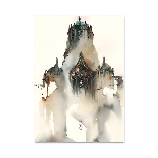 Poster Église Aquarelle